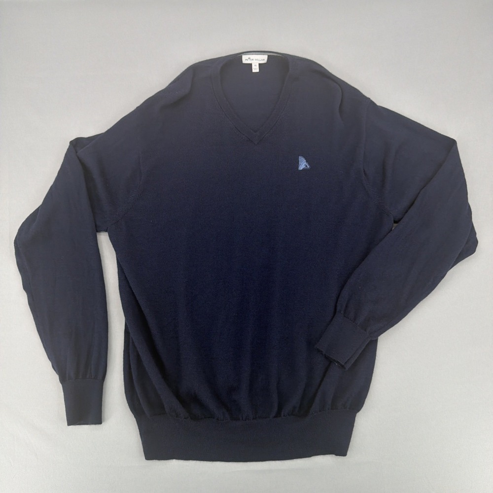 Peter Millar Merino Wool V-Neck Sweater Mens XL Navy Blue Golf Pullover